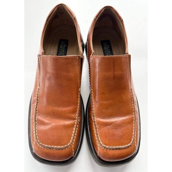 Franco Fortini Leather Loafer Mens 10.5 Brown Lance Slip-on Dress Shoe Square - Picture 3 of 7